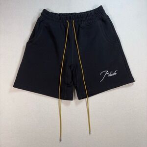 Rhude 7" Sweat Shorts Men S Black Cotton Embroidered Logo Drawstring Made in USA